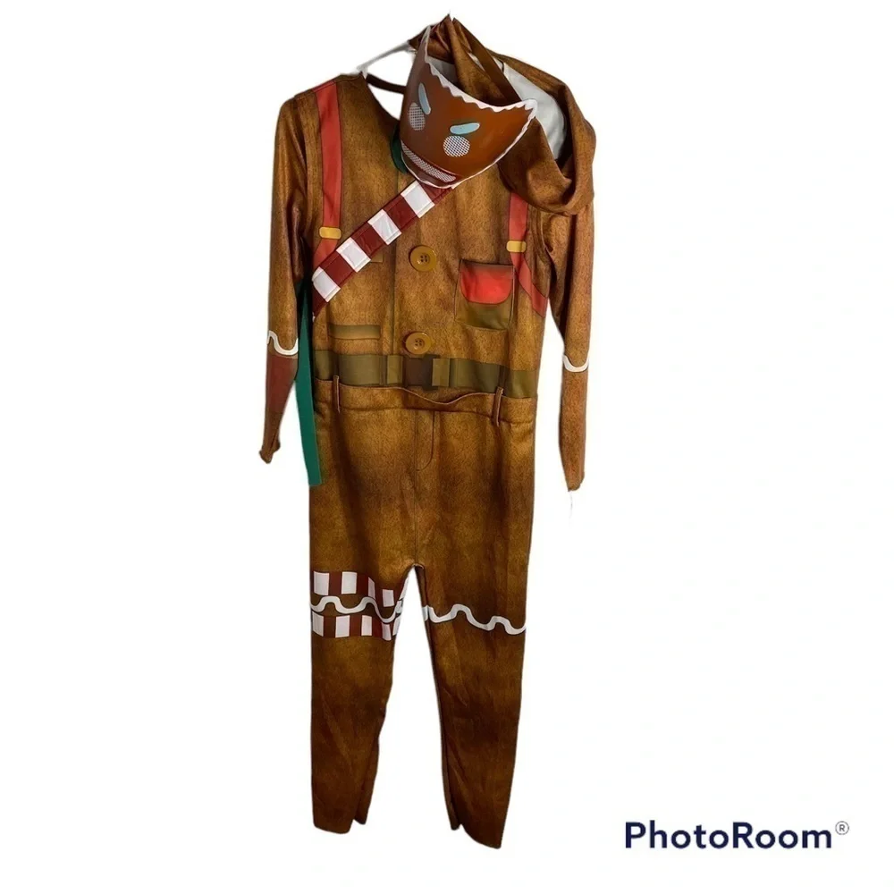 Fortnite Gingerbread Costume Child’s Large W/ Mask Bodysuit Halloween Cosplay